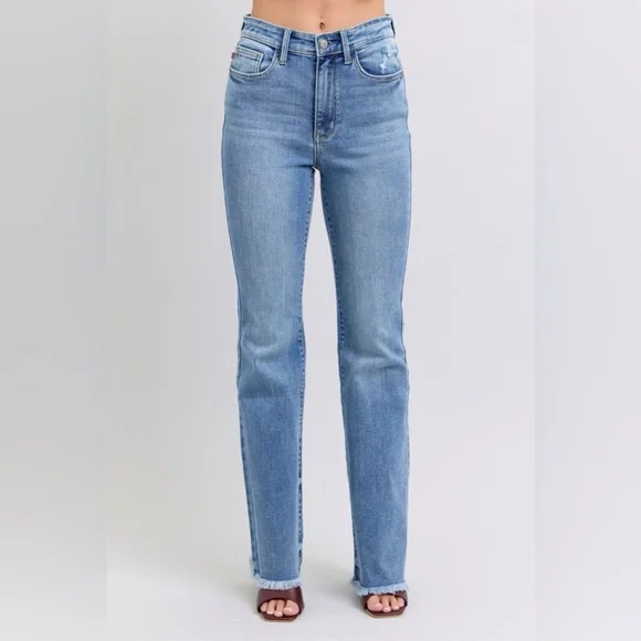 Judy Blue Full Size Raw Hem High Rise Bootcut Jeans - Picture 2 of 8